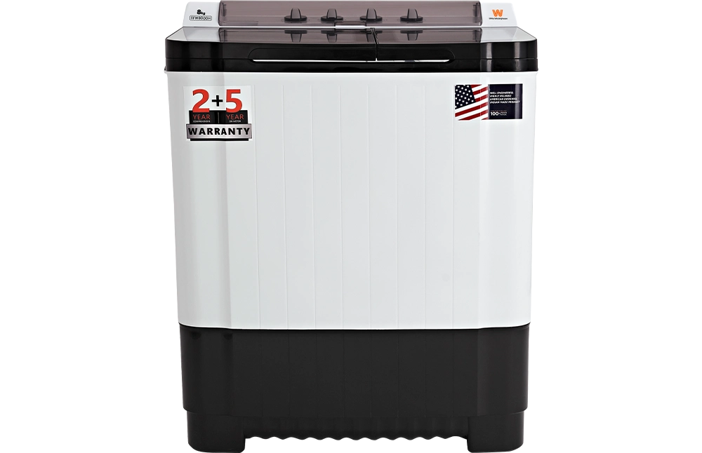 White Westinghouse 8 kg 3D Wash with Toughen Glass Semi Automatic Top Loading Washing Machine (SFW8000H/ BLACK/ 2023)